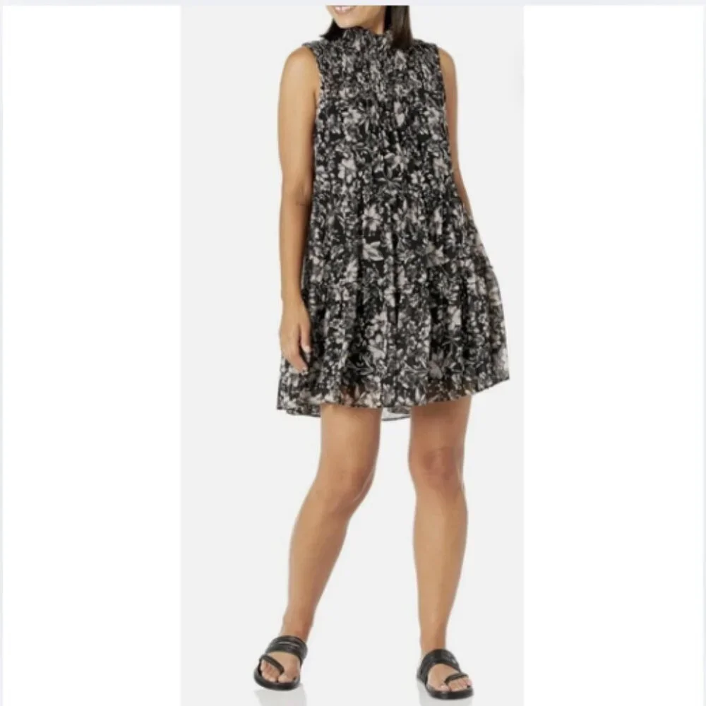 Taylor Black Midi Dress with Cream Floral Print, 10